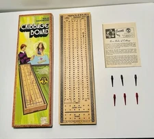 Vtg 1967 Pleasantime CRIBBAGE BOARD Solid Hardwood Pacific Game Continuous  715