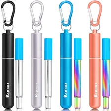 Kynup Reusable Straws, 4Pack Collapsible Portable Foldable Metal Straw
