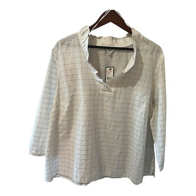 WOMEN'S CROWN & IVY CURVY White METALLIC GOLD CHECKED THREE QUARTER SLEEVE 3XL