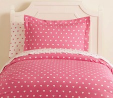Pottery Barn Kids Organic Cotton Full/Queen Duvet Pink/White Hearts Bed