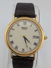 Seiko Watch Men 34mm Gold Case Brown Leather Band 7N29-8A09 New Battery