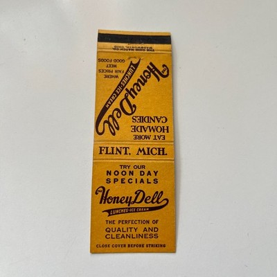 The Honey Dell Lunches- Ice Cream Flint MI Vintage Matchbook Cover TMB71-2