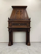 Impressive Gothic Fireplace Mantle  Hand Made And Carved From Walnut