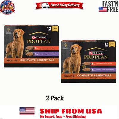 Purina Pro Plan Adult Complete Essentials Variety Wet Dog Food, 13oz x 24 cans