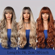 30 Inch Long Curly Wig Ombre Blonde Red Synthetic Wigs Heat Resistant Hairpiece