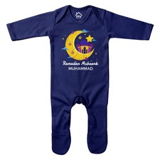 Ramadan Mubarak Personalised Romper Suit Eid Boys and Girls Islamic Islam Mus...