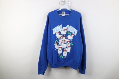 Vintage 90s Womens Large Christmas Sheep Warm and Cuddly Sweatshirt Royal Blue