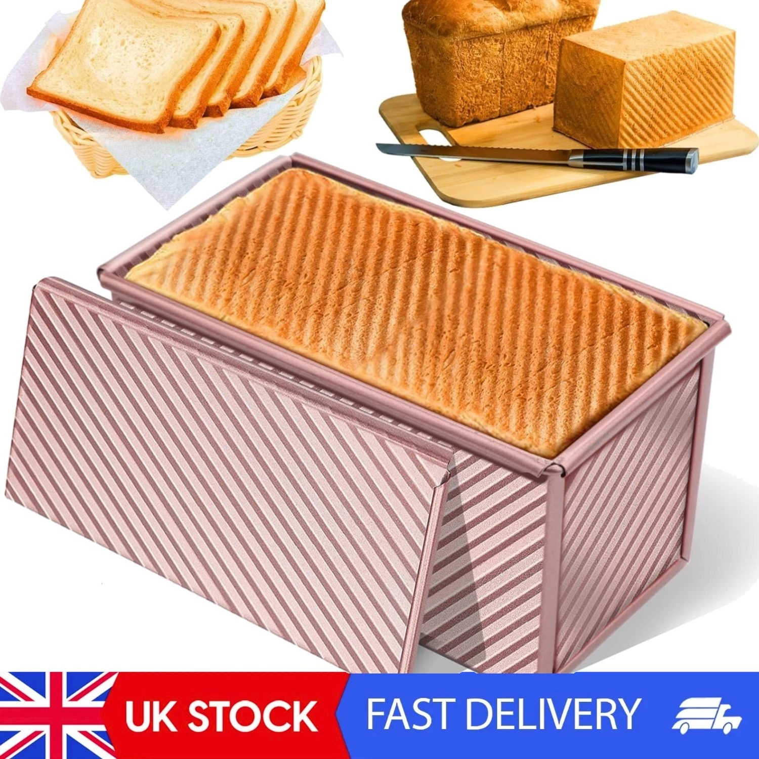 Elegantly Designed Rose Gold Pullman Loaf Tin with Lid - Non-Stick Baking Pan