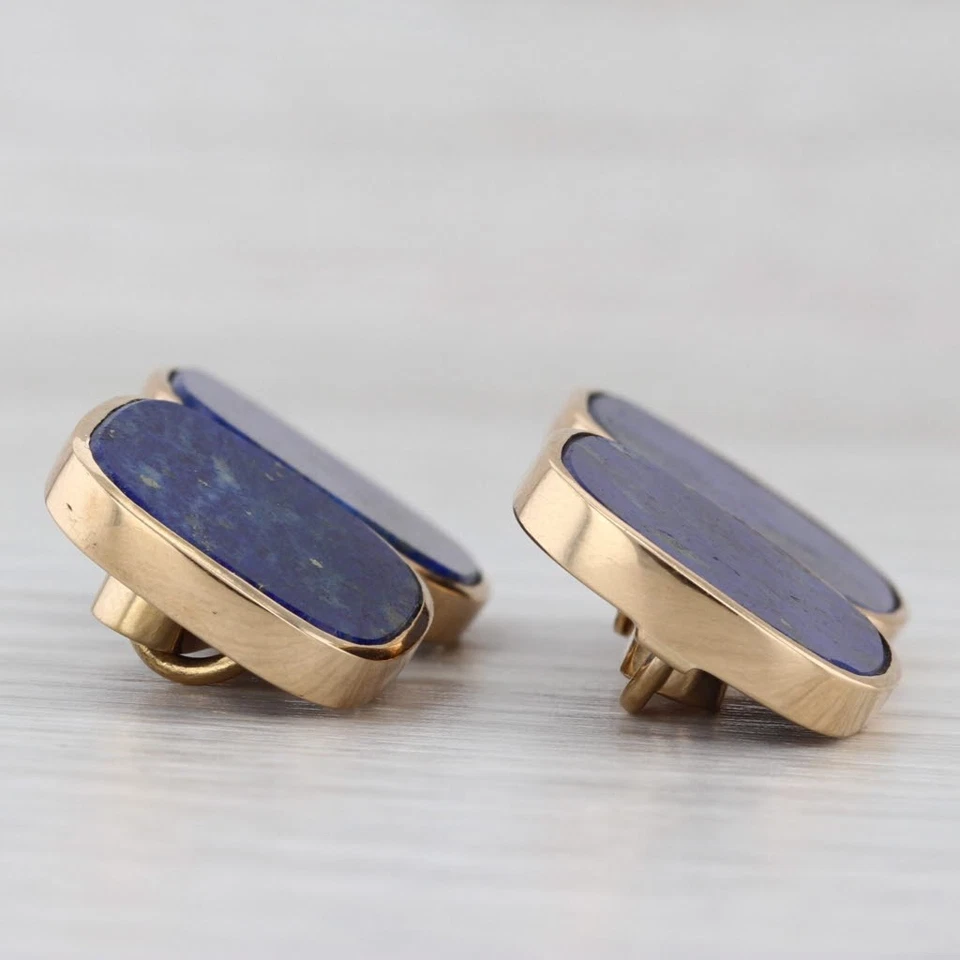 Gemelos vintage de lapislázuli oro amarillo de 18 k piedra azul Foto 3 de 4