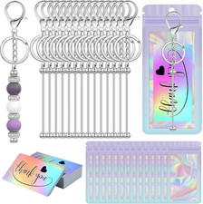 126PCS Beadable Keychain Bars Bulk Blank DIY Beaded Keychain Making Supplies wit