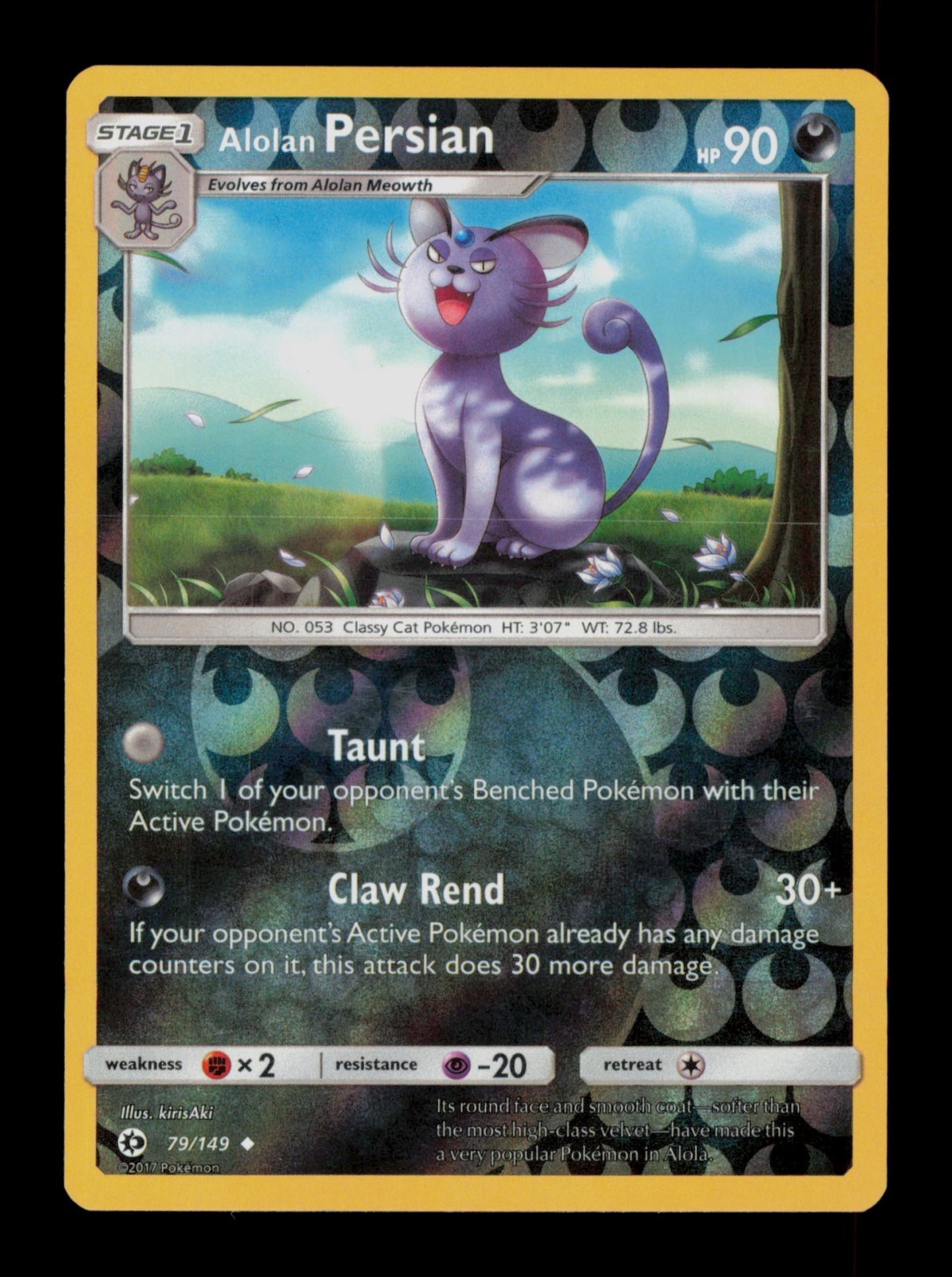 Alolan Persian 79/149 Pokemon Sun&Moon Holo Trading Card TC