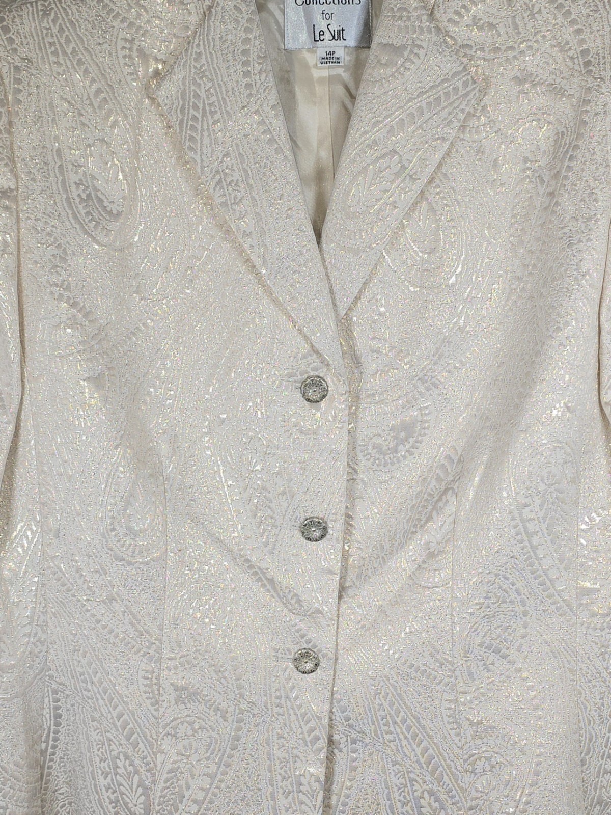 Le Suit 2 Pc Skirt & Jacket 14P Ivory Gold Thread Formal Wedding Career Cocktail