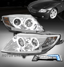 Fit Factory HID 03-08 BMW Z4 Halo Chrome Projector Headlight Lamp w/Blue LED DRL