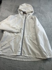 Tommy Hilfiger Women's White Hooded Rain Wndbrker XL Nautical Costal Boat Preppy