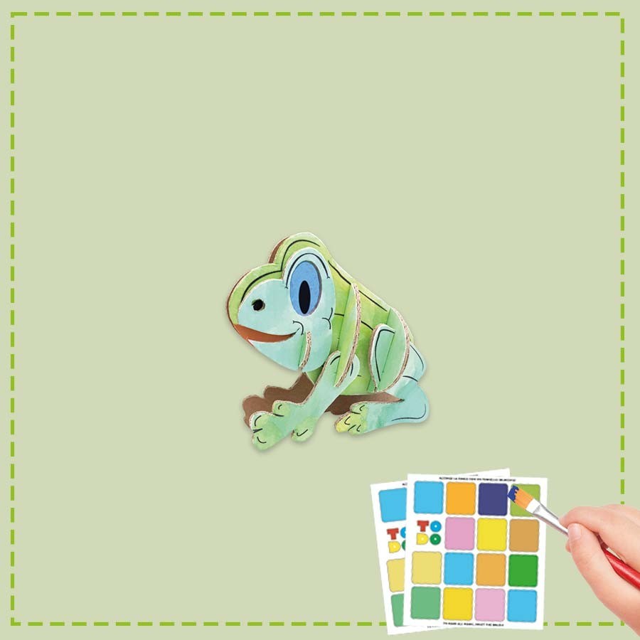 3D Cardboard Puzzle Frog to Assemble and Paint for Children