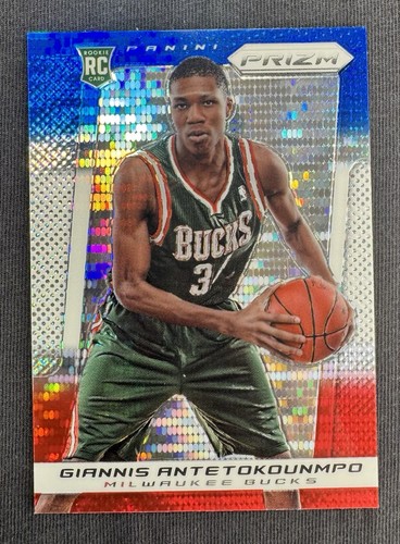 Panini 2013-14 Prizm Blue White & Red Pulsar Giannis Antetokounmpo RC #98 Bucks