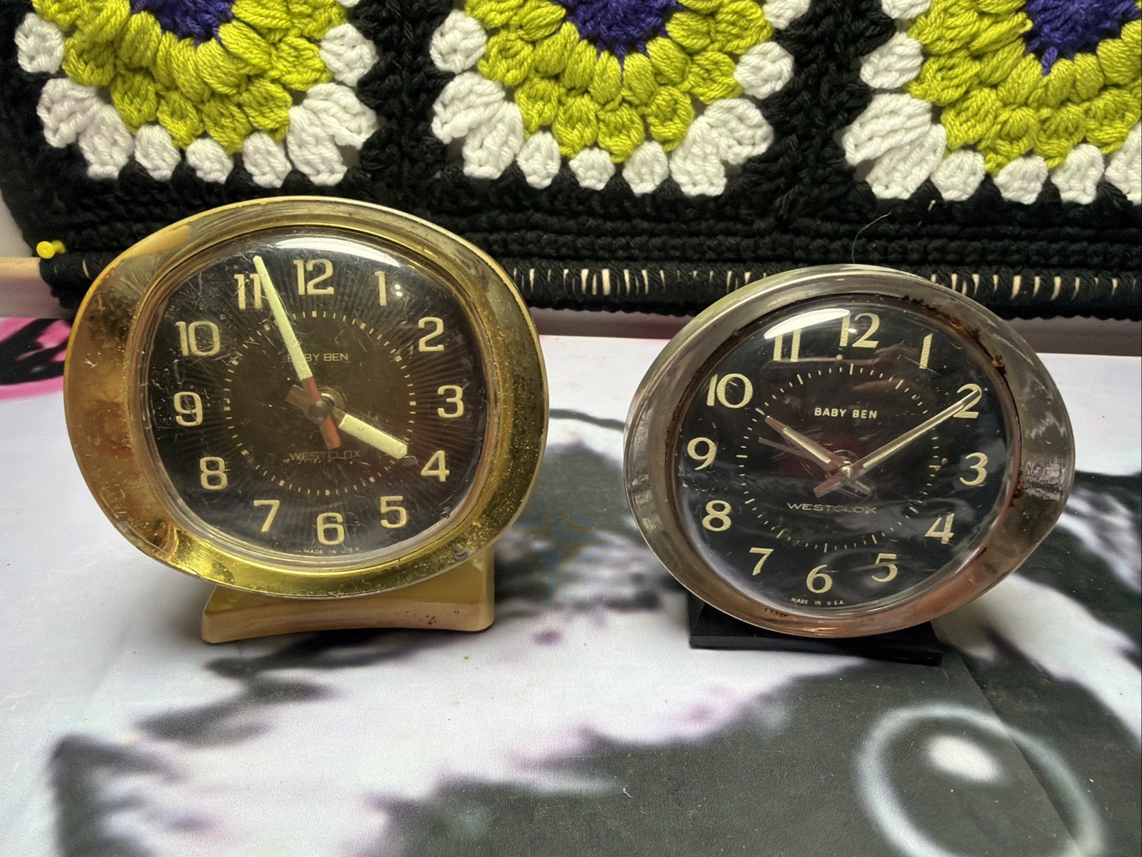 Lot of 2 Vintage Westclox Baby Ben Alarm Clocks Style 8 Deluxe & Standard