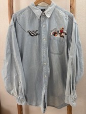 Warner Bros. Looney Tunes Embroidered Denim Shirt XL Light Blue Button-Down