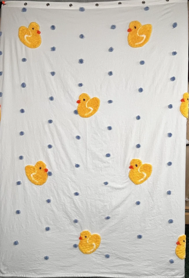 Fabric Shower Curtain with Chenille Rubber Ducks and Polka Dots 69x71" - Image 3 of 4