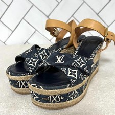 Louis Vuitton Women's Wedge Sandal Denim Navy Size 37/JP 24  153960K Authentic