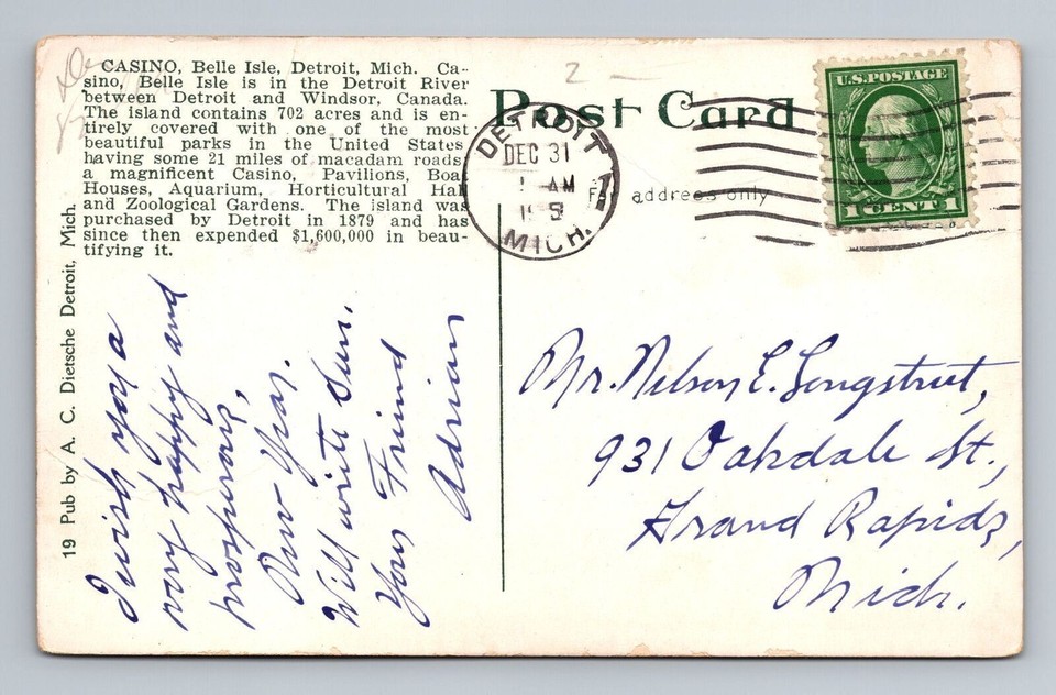 Detroit MI-Michigan, Casino, Belle Isle, Souvenir, Vintage Postcard | eBay