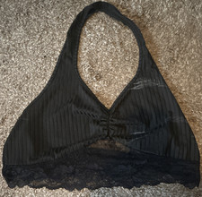 SHEIN CURVE 1XL Black Lace Halter Bralette Bra Wireless Pullover