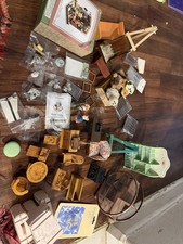 LOT Vintage Doll House Wooden Furniture & Accessory Lot 