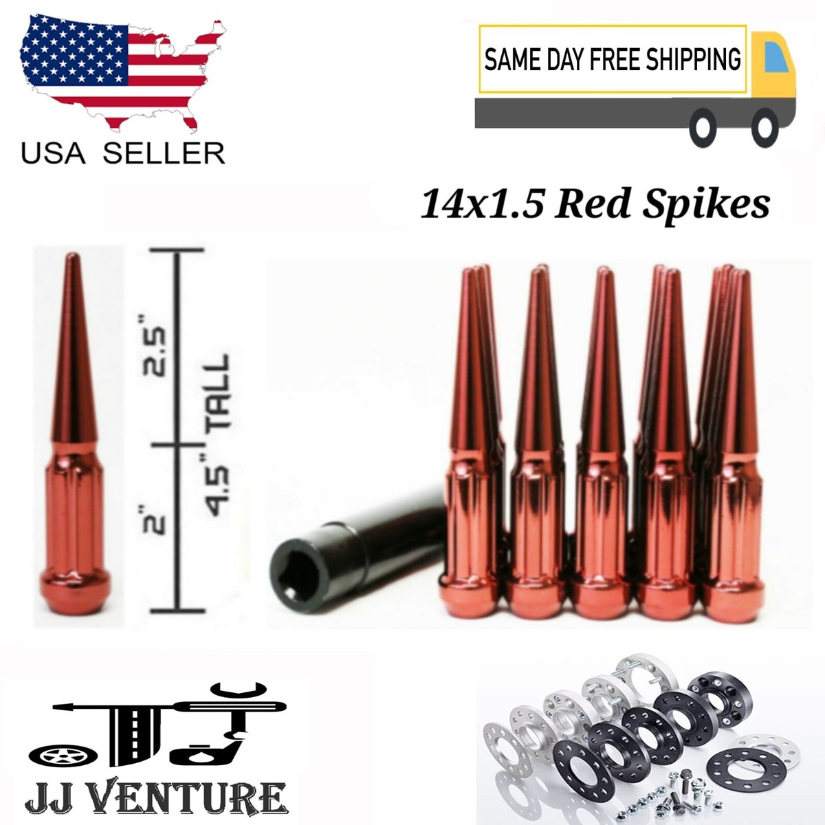 20Pc Red 4.5 Spline 14x1.5 Spike Lug Nut+Key Fit Honda Acura MDX RLX & More