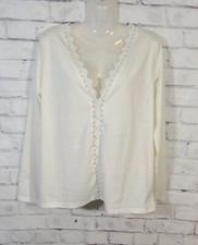 Ivory Lace Trim Long Sleeve Tee, Med