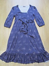 WRAP PRETTY BLUE & TINY DOT PRINT STRETCH JERSEY DRESS UK 10 with FRILLY BORDER