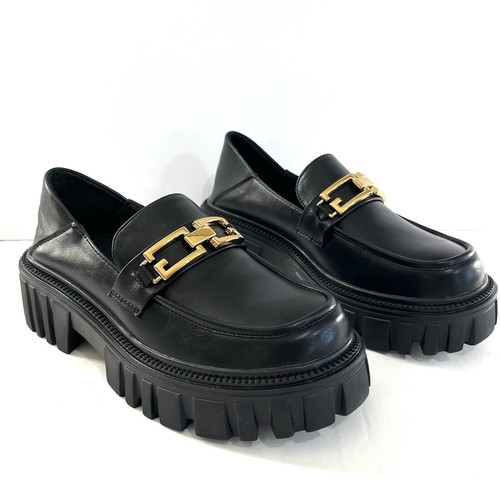 Mocassini Lattelier neri grossi vegan in pelle con fibbia oro taglia donna 8 (250)