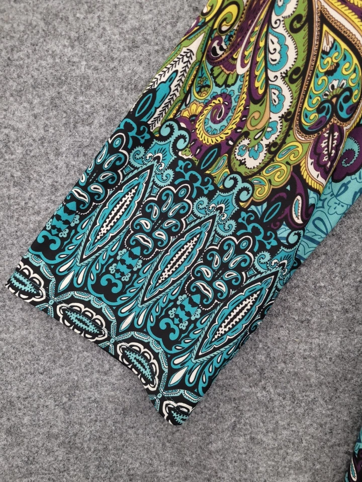 Velzera Shift Dress Womens Medium Long Flare Sleeve Midi Keyhole Green Paisley Foto 3 de 4