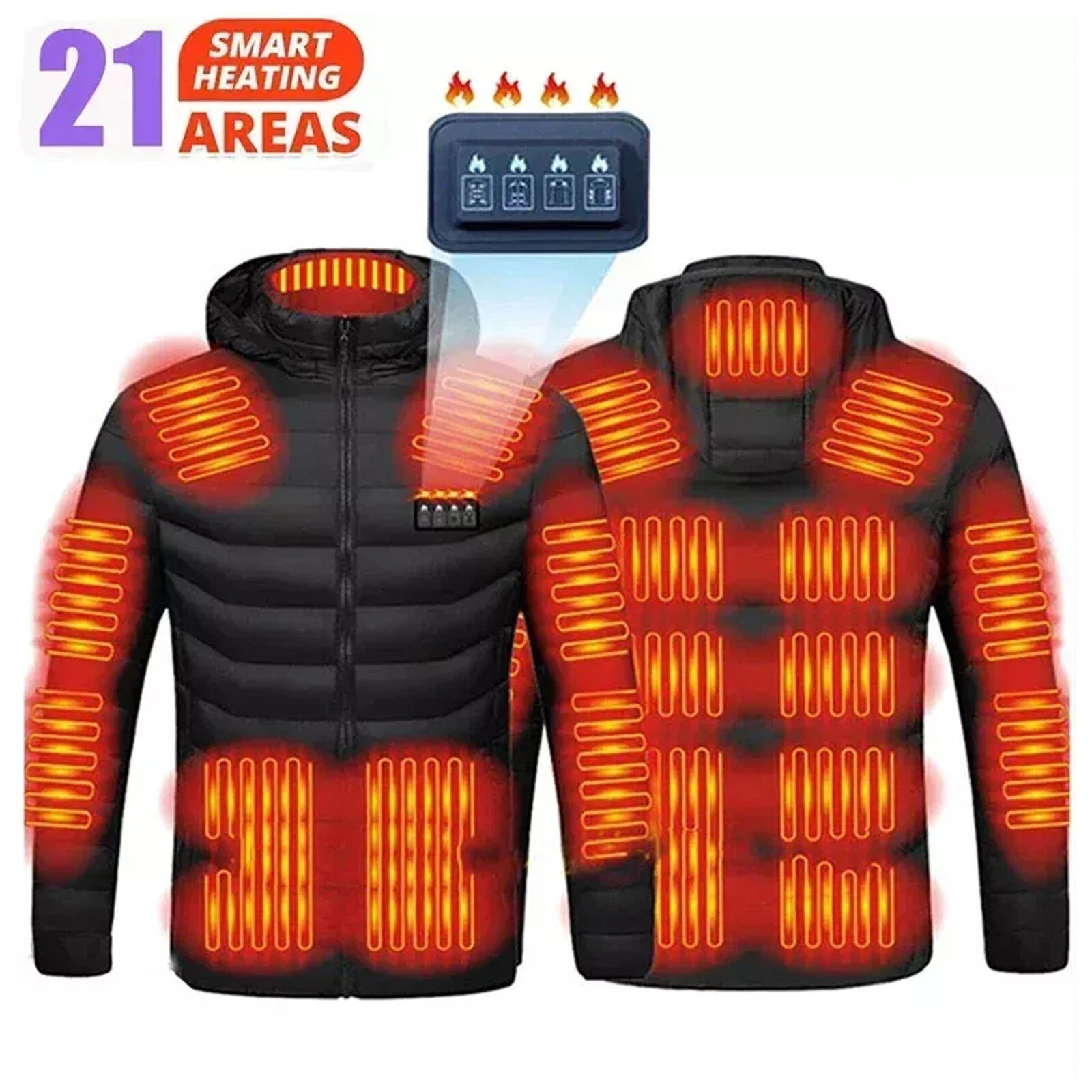21 Areas Men Heated Jacket USB Electric Heating Vest Winter Outdoor Warm Coat