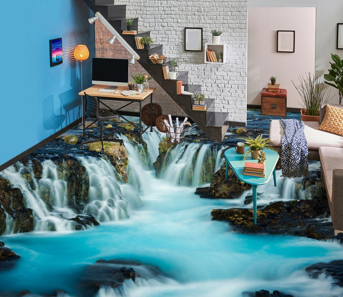 3D Blue Waterfall SKE519 Floor Wall Paper Wall Print Decal Wall