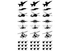 Military Aircraft 21 pcs 1 Inch Black Fused Glass Decals
