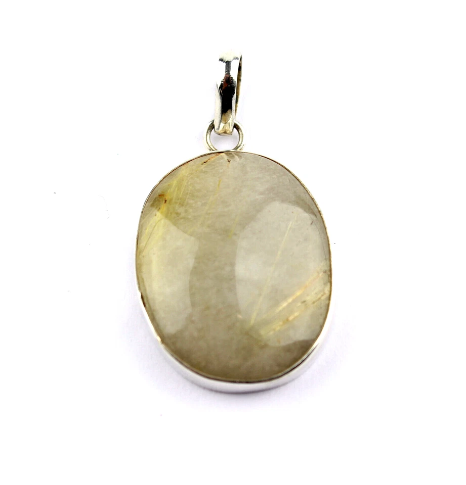 Quarzo Rutilato Rimorchio Pietra Preziosa 925 Argento Ovale Dorato Aghi Gioiello - Immagine 3 di 4