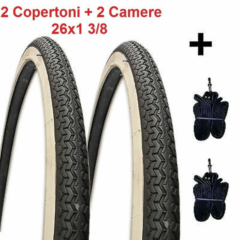 2 COPERTONI E 2 CAMERE D'ARIA 26 X 1 3/8 BIANCO/NERO PER BICI 26 OLANDA
