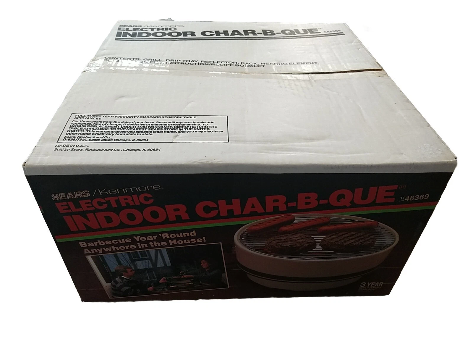 NEW VTG Sears Kenmore CHAR-B-QUE Indoor Electric BBQ Grill Model 48369 Ceramic