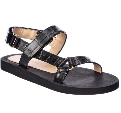 Sandali piatti Stuart Weitzman ""Vail"" in pelle effetto coccodrillo neri taglia 7B