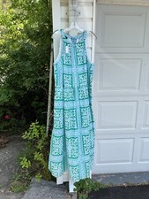 NWT Talbots Gorgeous Blue & Green Cotton Lined Filigree Maxi Halter Dress 22W