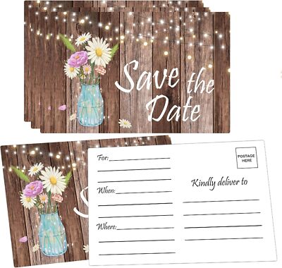 4'' x 6'' Rustic Save The Date Postcards 50pcs Birthday Invitation Event Remind...