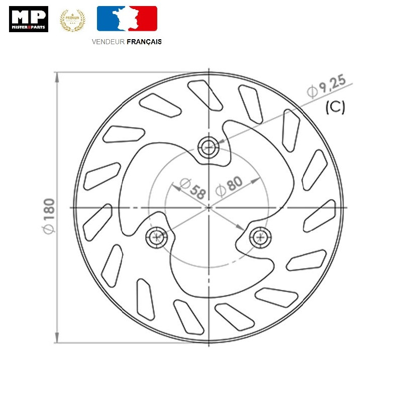 Disque de frein arrière 180mm anti voilage pour Speedfight 2 et Elyseo