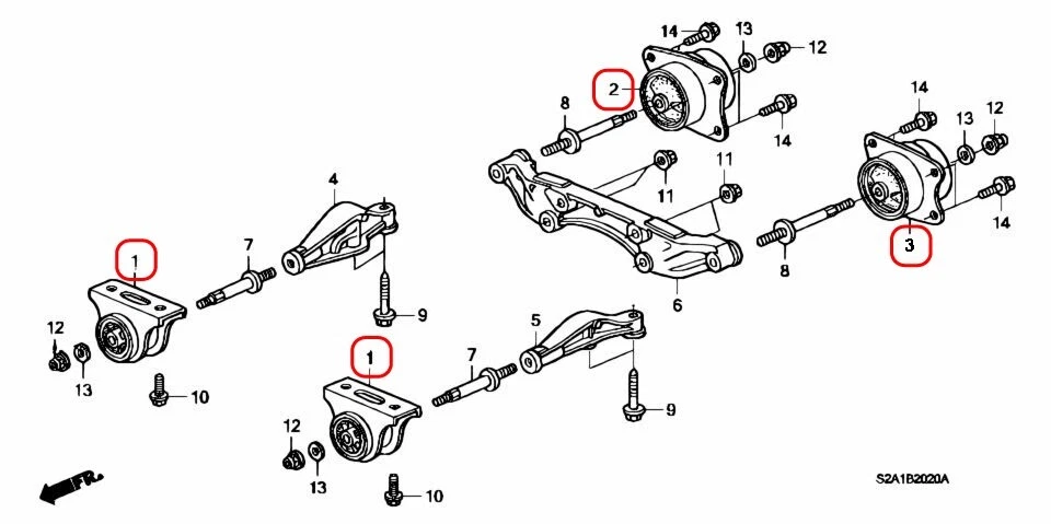 Honda Genuine S2000 AP1 AP2 DIFFERENTIAL MOUNT Front Rear Left RIght Set of 4 - Image 3 of 4