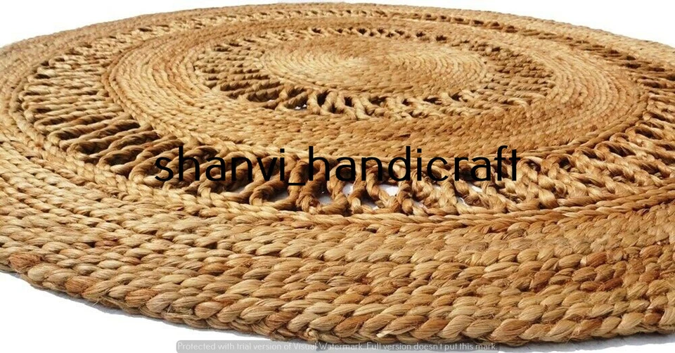 Rug Round 100% Handmade Jute Natural Carpet Braided Style Reversible Rustic Mat - Image 2 of 3