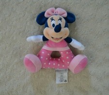 Disney Baby Minnie Mouse Ring Rattle Pink White Polka Dots Blue Plush Soft Toy