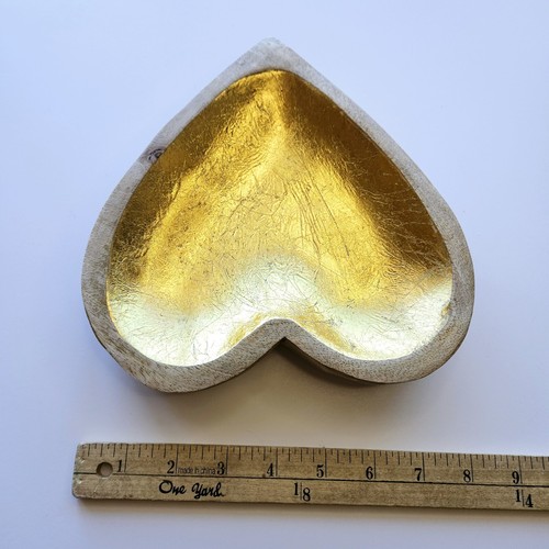 Bloomingville like Mango Wood Heart Bowl W/ Gold Leaf Design Home Decor - Picture 5 of 6
