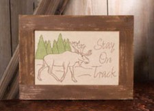 Moose Stitchery Picture Stay On Track Rustic Wood Frame Lodge Decor Wall Hanging
