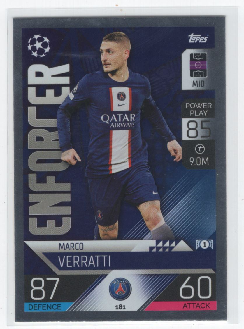 2022 Topps Match Attax Enforcer Marco Verratti Paris Saint-Germain #181