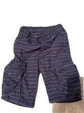 Gap Kids boys cargo shorts L large navy gray striped drawstring classic