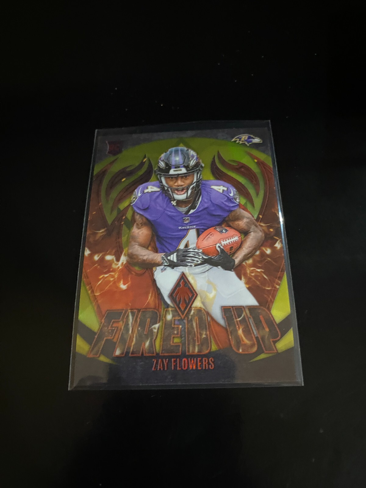 Zay Flowers 2023 Panini Phoenix Fired Up  Yellow /50 RC Ravens